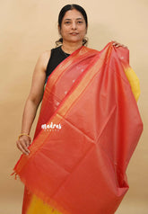 Mango Yellow with Red - Soft Tissue khadi zari Border with buttas